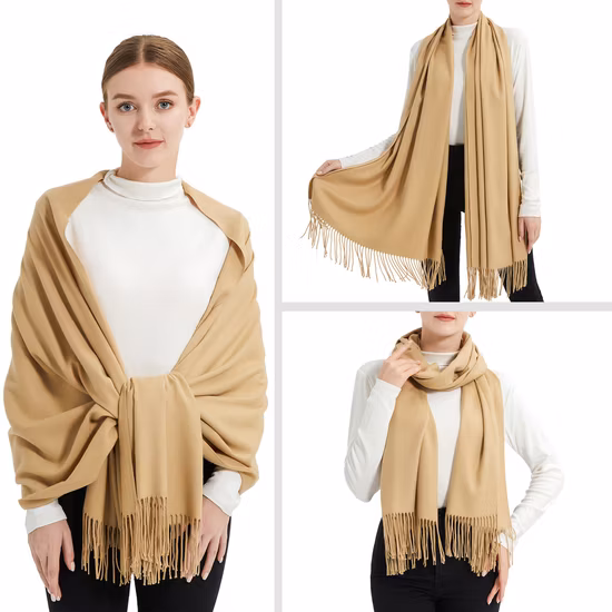 Enveloppements et châles pashmina kaki surdimensionnés chic et luxueux pour dames
