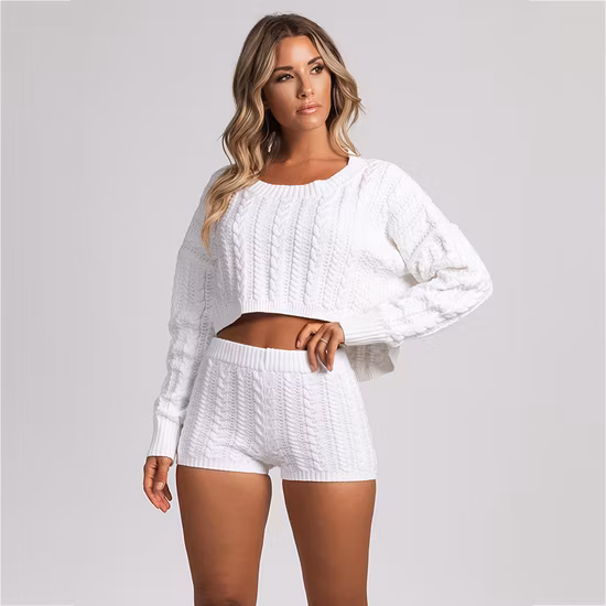 Ensemble de pull tricoté pour femmes de couleur unie à manches longues personnalisé OEM