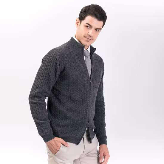Pull cardigan en laine et cachemire à double fermeture éclair pour hommes